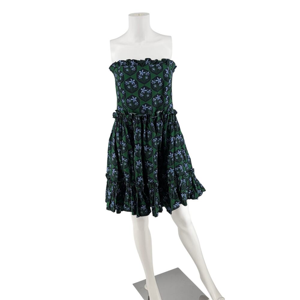 Agua by Agua Bendita Rosa Strapless Ruffled Mini Dress Green Blue Floral Size L - Picture 1 of 4